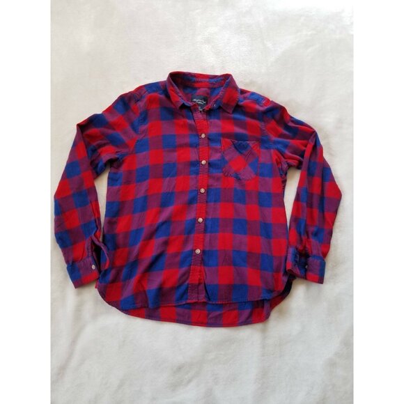 AMERICAN EAGLE Plaid Boyfriend Women's Large Shirt Lumberjack Shacket Jacket - Picture 1 of 8